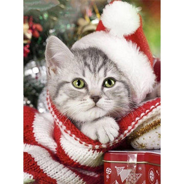 Diamond Paintings - Cat Hat Xmas Christmas