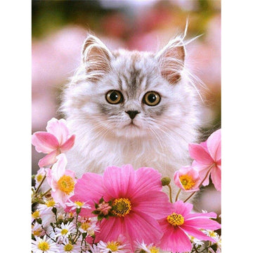 Diamond Paintings - Cat With Pink Flowers
