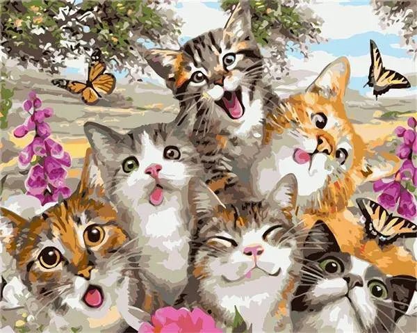 Paint by Numbers Kit - Cheerful Cats With Butterfly