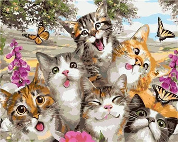 Paint by Numbers Kit - Cheerful Cats With Butterfly