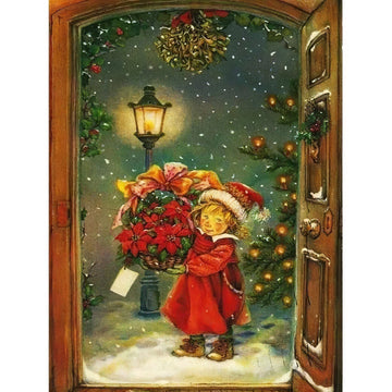 Diamond Paintings - Christmas Girl With Flowers