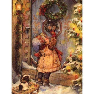 Diamond Paintings - Christmas Little Puppy And Little Girl