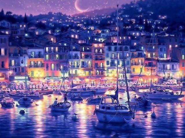Paint by Numbers Kit - Coastal city at Night