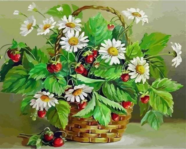Paint by Numbers Kit - Daisies and small cherries
