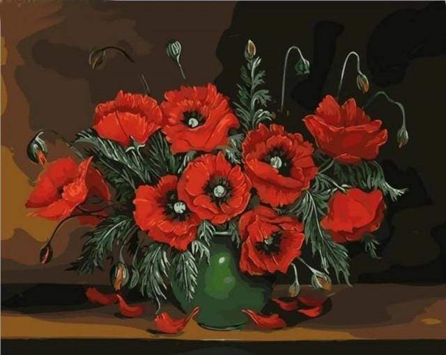 Paint by Numbers Kit - Dark Red Flowers