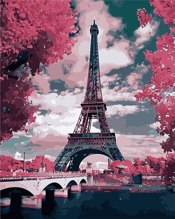 Paint by Numbers Kit - Eiffel Tower in Spring Pink Colors