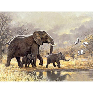 Diamond Paintings - Elephant Family Moving