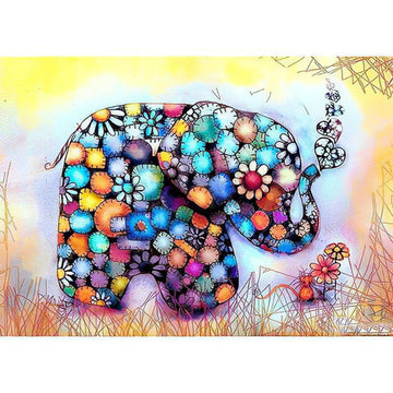 Diamond Paintings - Elephant With Colorful Flowers