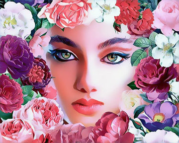 Paint by Numbers Kit - Face and flowers 2