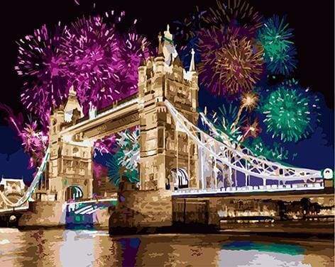 Paint by Numbers Kit - Fireworks near the bridge