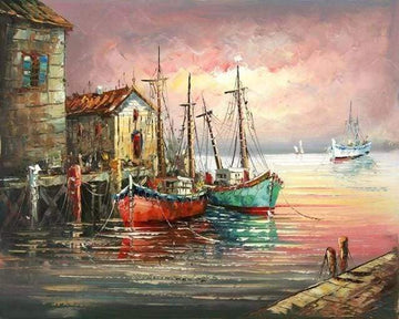 Paint by Numbers Kit - Fishing boats at Port