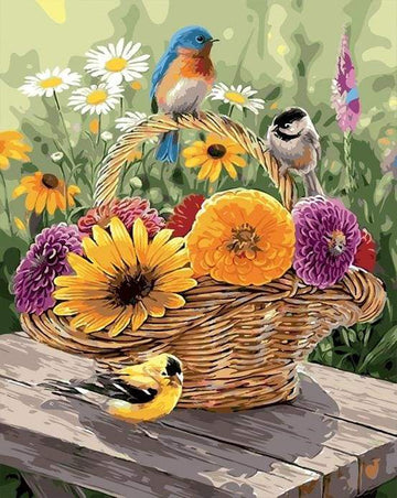 Paint by Numbers Kit - Flowers in a Basket and Birds