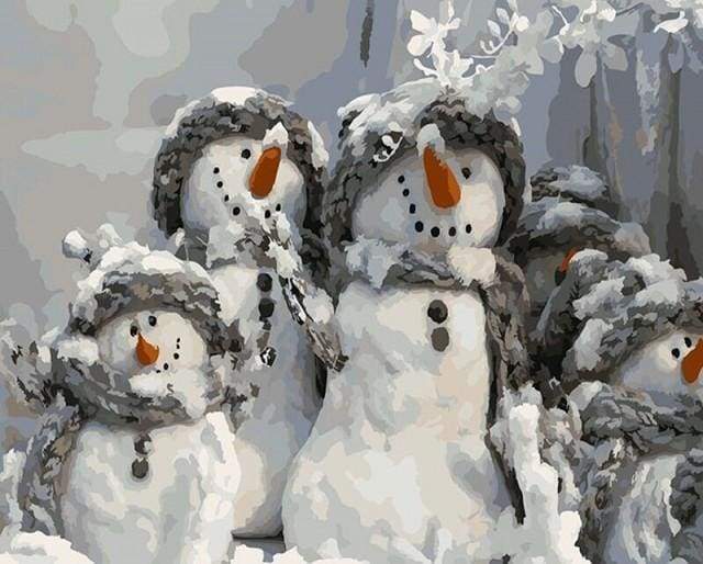 Paint by Numbers Kit - Four Christmas snowmen