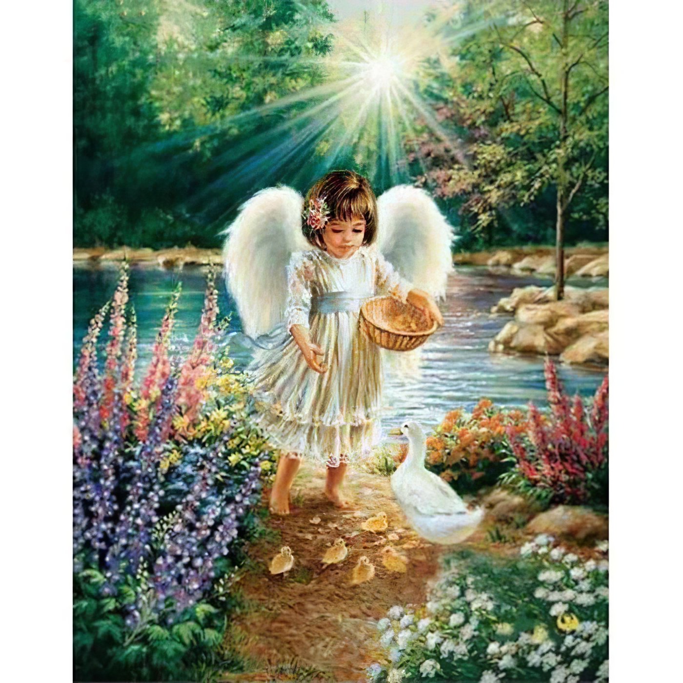 Diamond Paintings - Girl Angel Feeding Duck