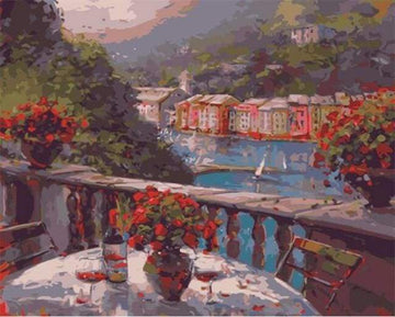 Paint by Numbers Kit - Glass of wine and Terrasse View