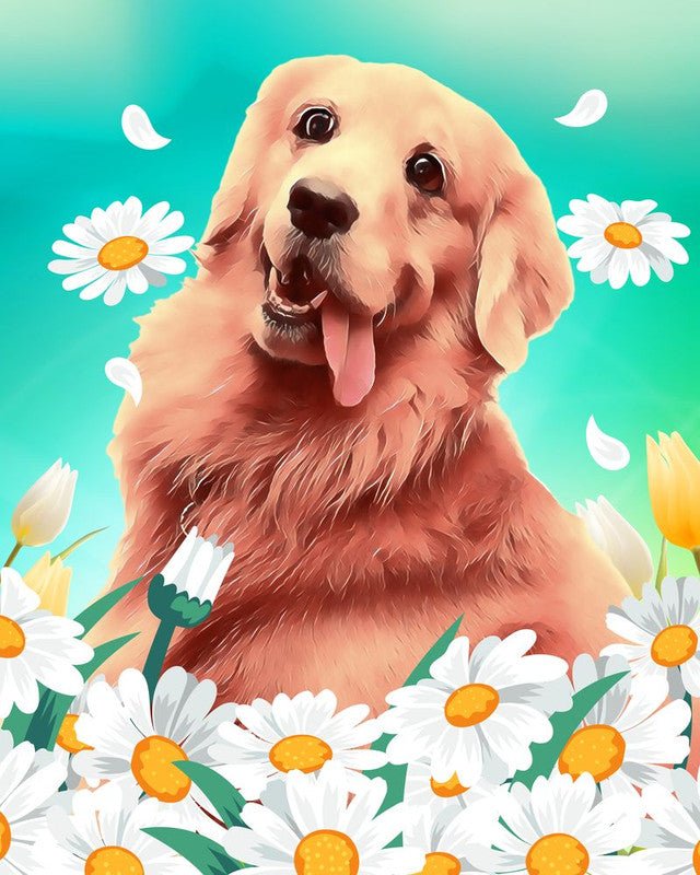Paint by Numbers Kit - Golden retriever and daisies