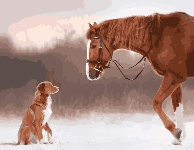 Paint by Numbers Kit - Horse and Dog in the Snow