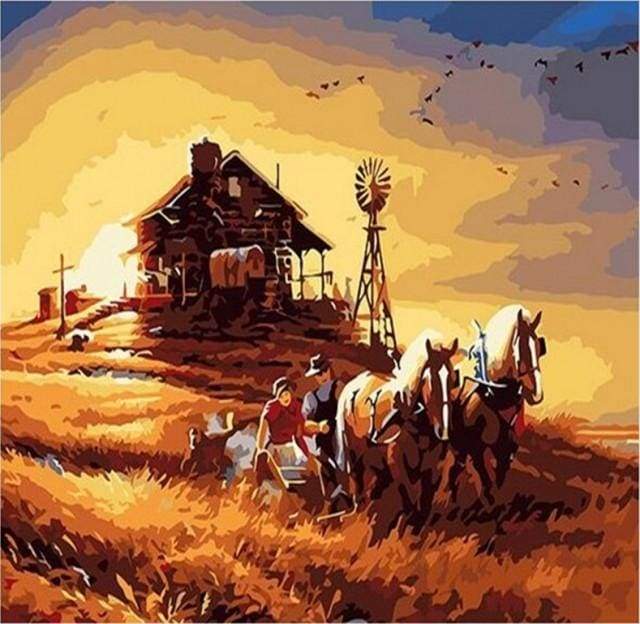 Paint by Numbers Kit - Horses in Mississippi Ranch