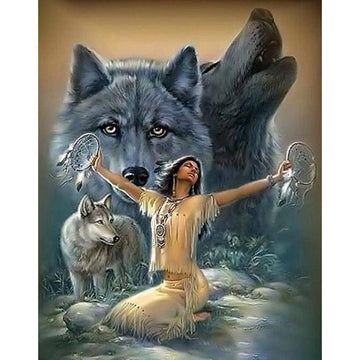 Diamond Paintings - Indian Woman And Wolf