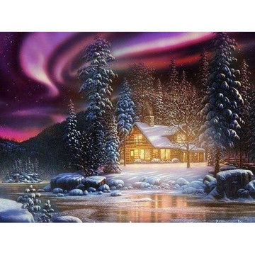 Diamond Paintings - Lake Mountains Winter House