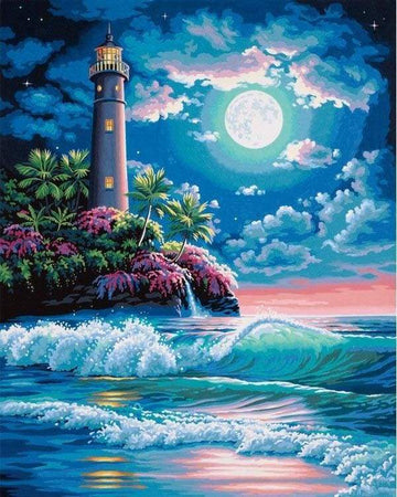 Paint by Numbers Kit - Lighthouse under a full moon