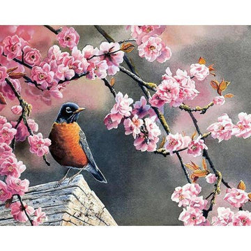 Paint by Numbers Kit - Little Bird In Front Of Pink Flowers