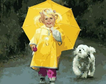 Paint by Numbers Kit - Little Girl in Yellow and Small Dog