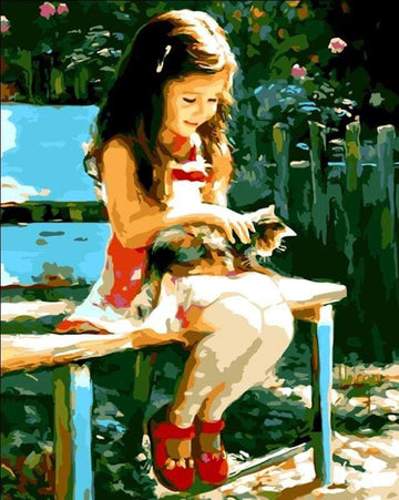Paint by Numbers Kit - Little Girl in the park with her cat