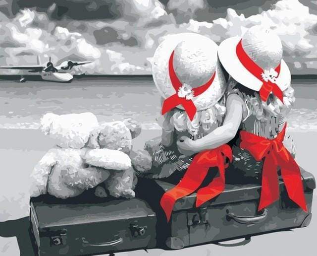 Paint by Numbers Kit - Little Girls and red ribbons