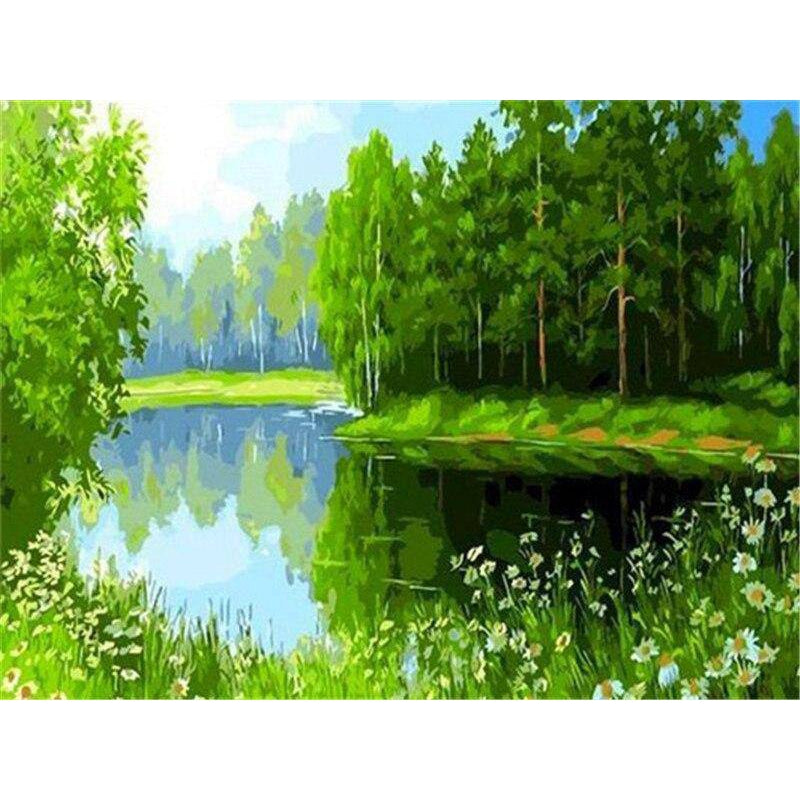 Diamond Paintings - Little Green Flowers and Green Forest