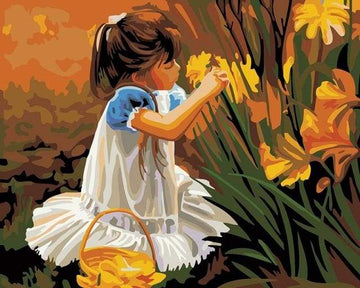 Paint by Numbers Kit - Little girl picking flowers