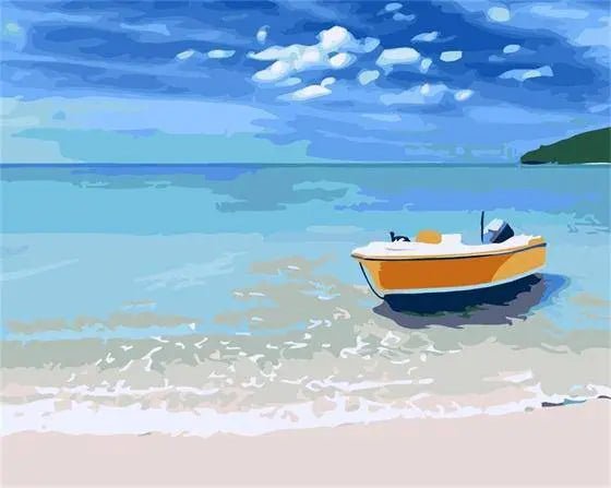 Paint by Numbers Kit - Lonely Boat In Seashore