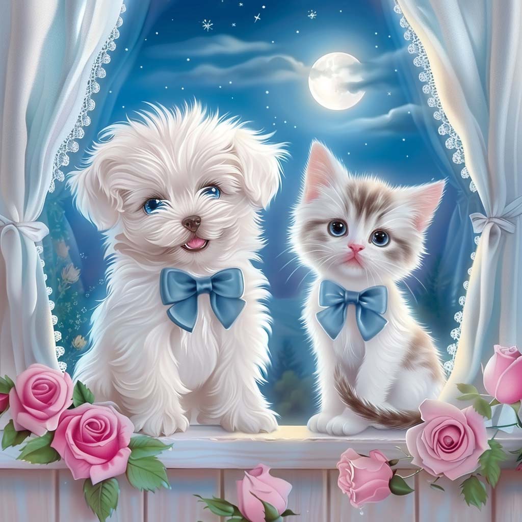 Paint by Numbers Kit - Moonlight Companions - White Curtains