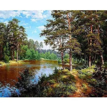 Paint by Numbers Kit - Painting Of A River And A Forest