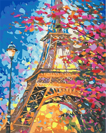 Paint by Numbers Kit - Pink Flower and Eiffel Tower