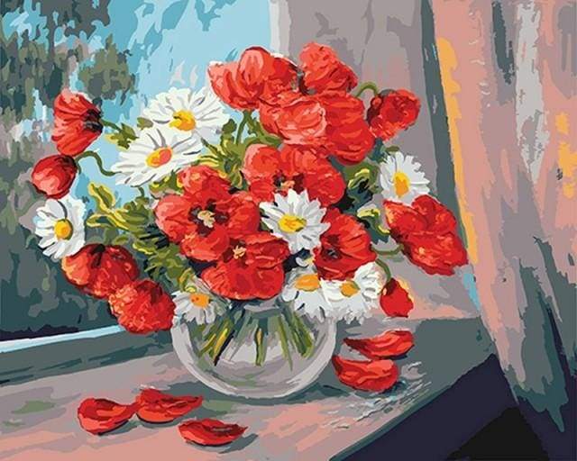 Paint by Numbers Kit - Poppies and Daisies