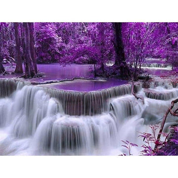 Diamond Paintings - Purple Trees On Waterfall