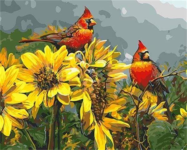 Paint by Numbers Kit - Red Birds and Sunflowers