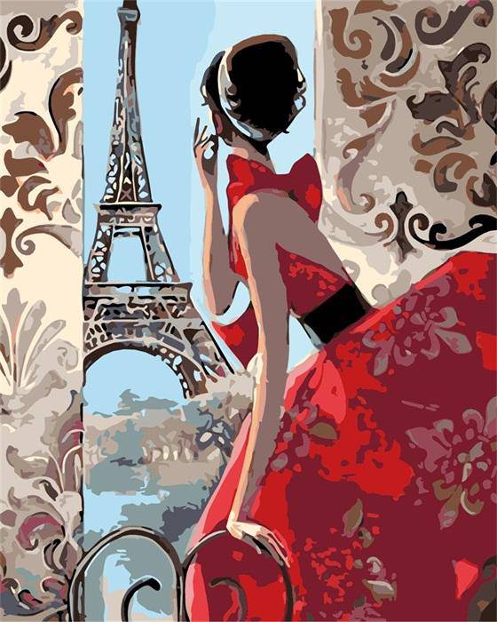 Paint by Numbers Kit - Red Dressed Women and Eiffel Tower