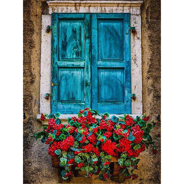 Diamond Paintings - Red Flowers In Window