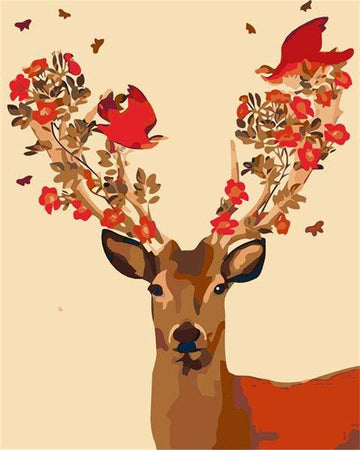 Paint by Numbers Kit - Red Flowers and Deer