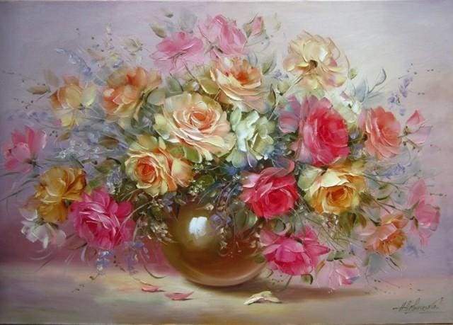 Paint by Numbers Kit - Romantic flowers in a Vase