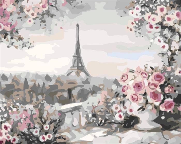 Paint by Numbers Kit - Roses and Eiffel Tower