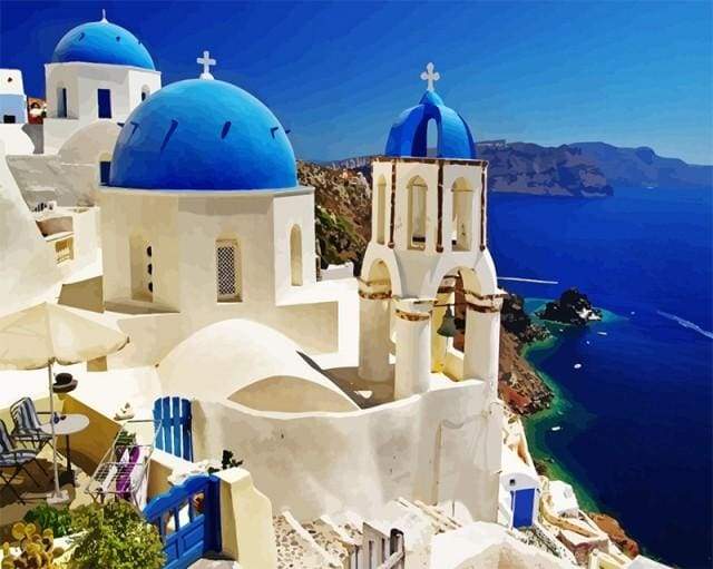 Paint by Numbers Kit - Santorini Blue White
