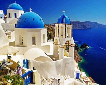 Paint by Numbers Kit - Santorini Blue White