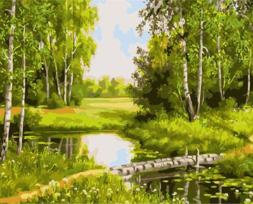 Paint by Numbers Kit - Small Pond and green landscape