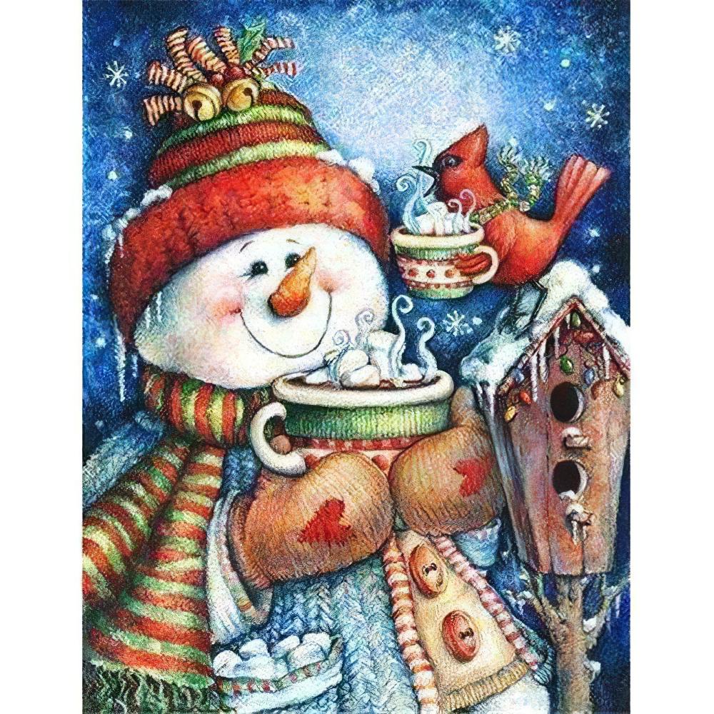 Diamond Paintings - Snowman And Bird House