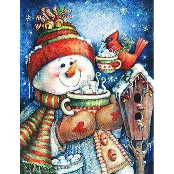Diamond Paintings - Snowman And Bird House