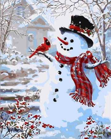 Diamond Paintings - Snowman With Red Bird