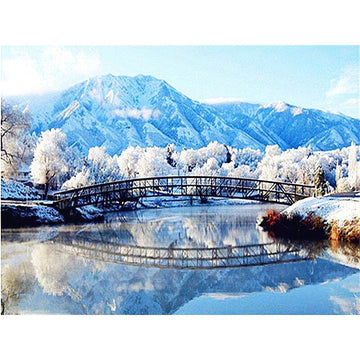 Diamond Paintings - Snowy Bridge Over River